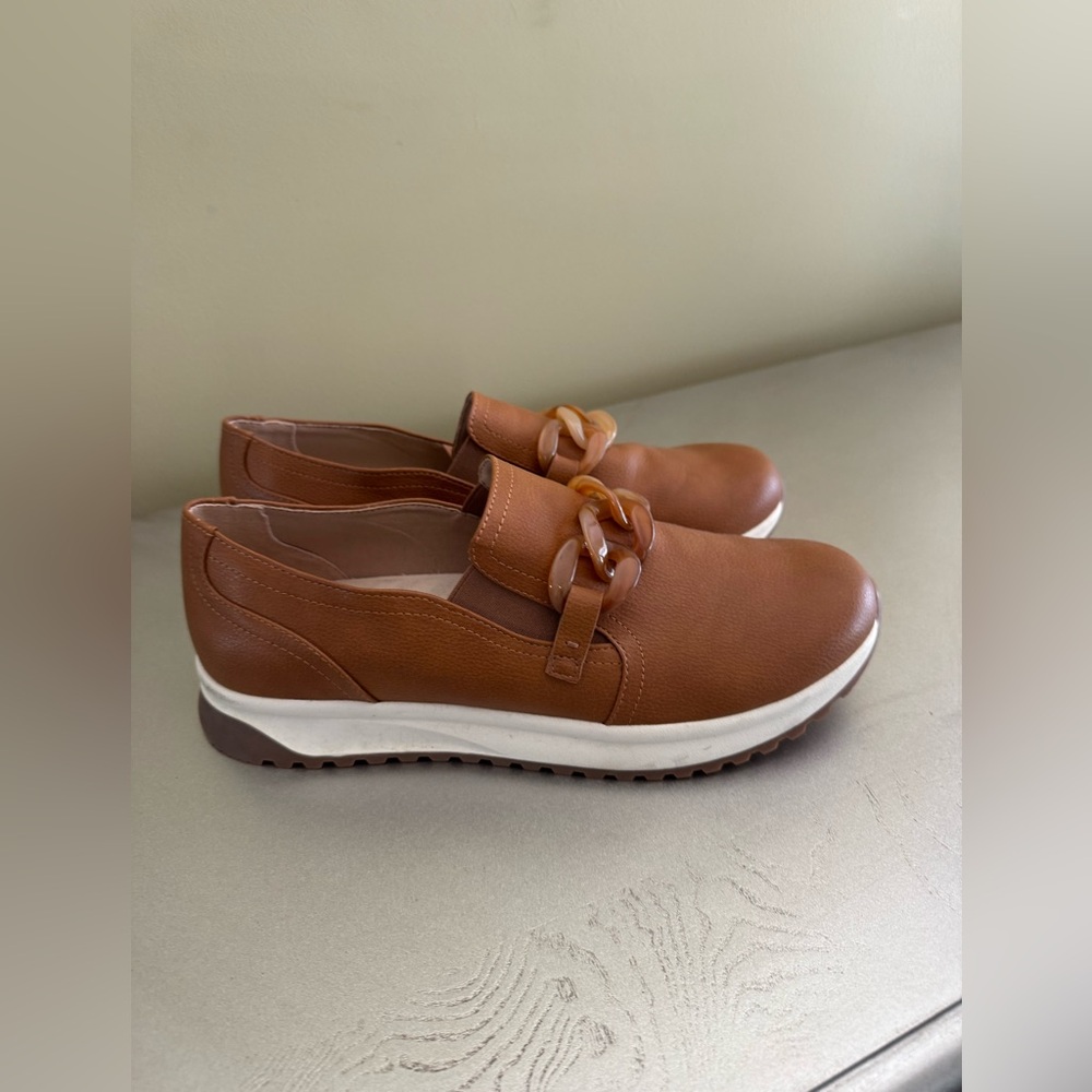 Yellow Box Cognac Brown Chain-Trim Slip-On Loafers